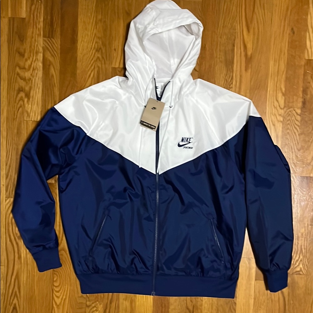 Nike Blue and White Windbreaker Jacket with Hood